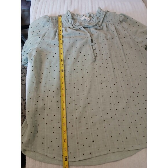Flower & Feather Womens Round Neck Short Sleeve  Blouse Green Large Polka Dot - Picture 7 of 13